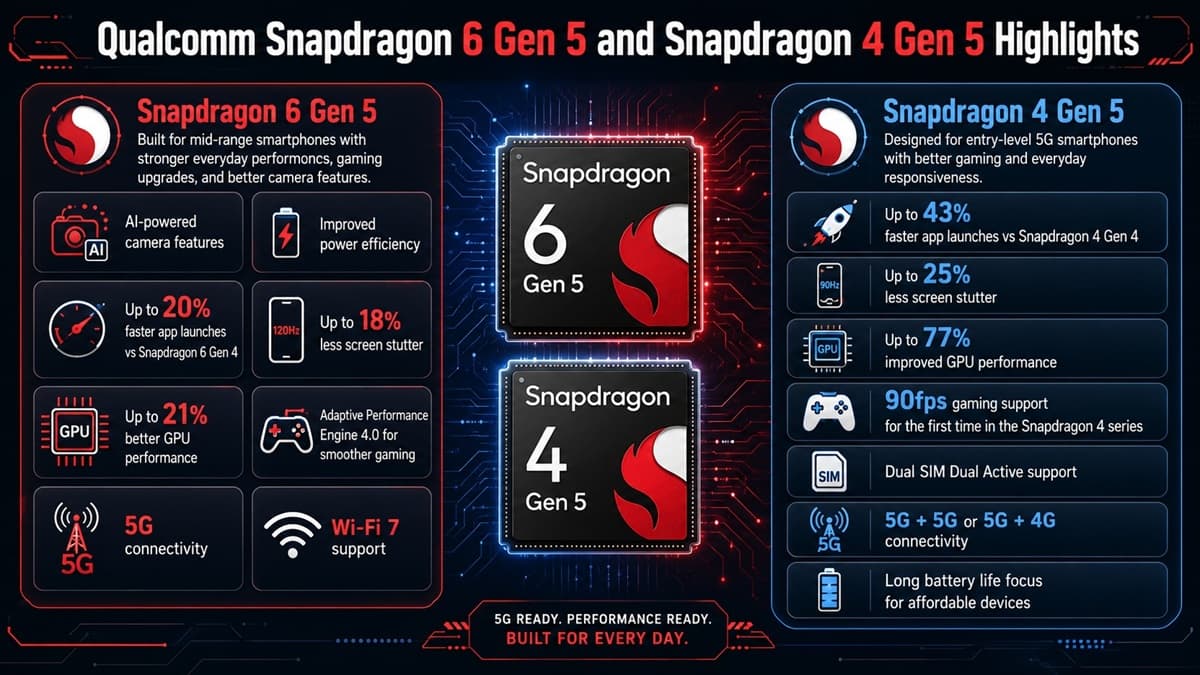 Snapdragon 6 Gen 5 and 4 Gen 5 specsheets
